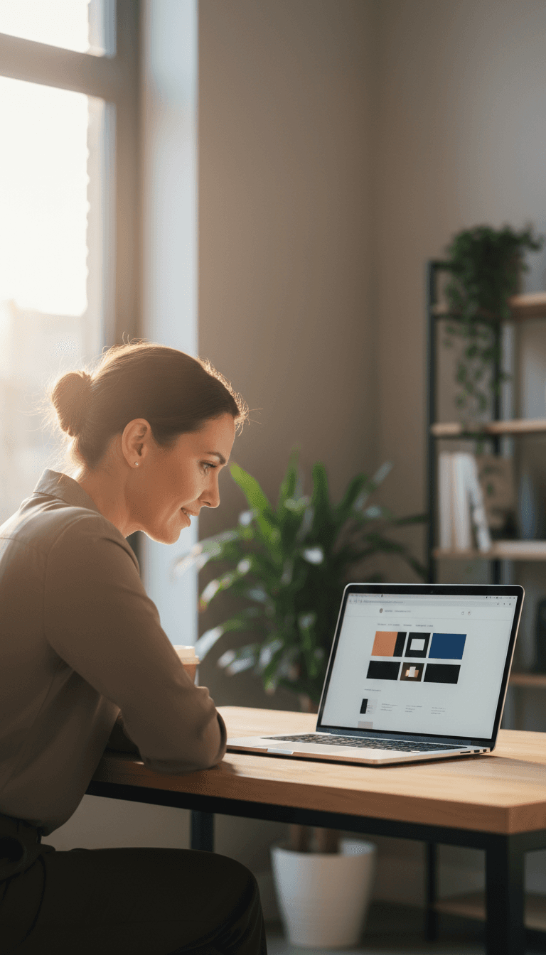 Small business owner reviewing their new website