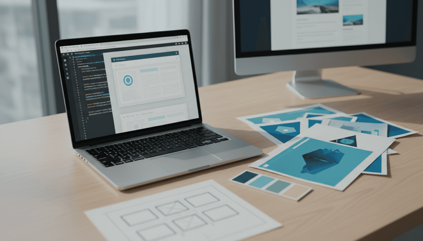 Web designer working on modern website design at clean professional workspace