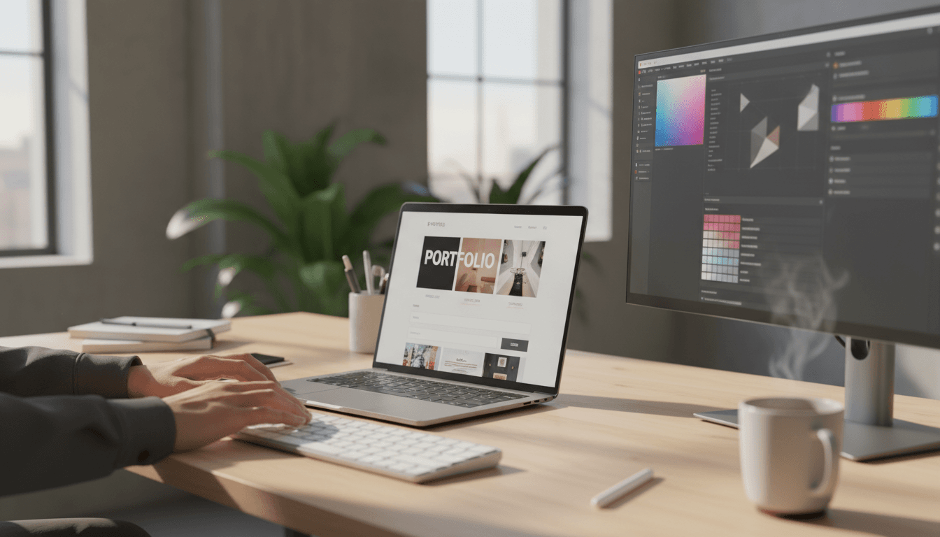 Web designer creating modern website design on computer